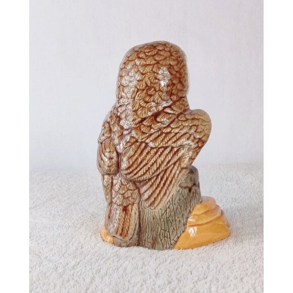 Owl Figurine Ceramic Glossy Finish 6.25" Brown Cream Signed DOT 90' Bird Warm Co - Picture 5 of 10